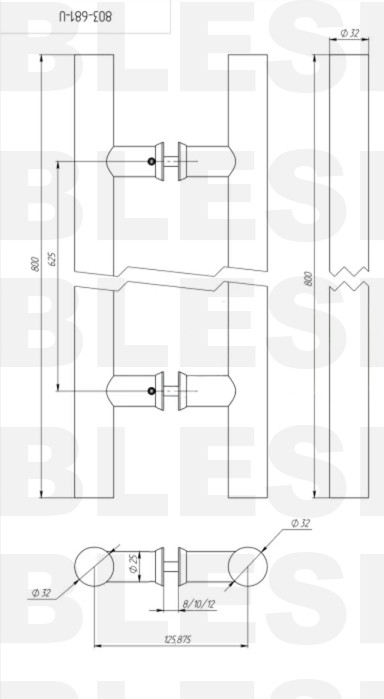 Ручка-скоба 633-800 BLC (32×625×800 мм) для стекла 8-12 мм, черный матовый